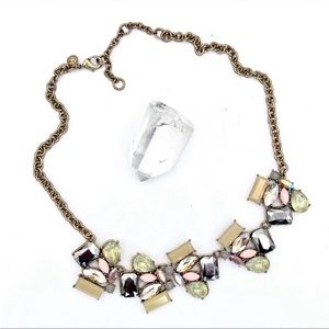 J. Crew Green+Pink+Clear Rhinestones Reversing Cabochon Statement Necklace